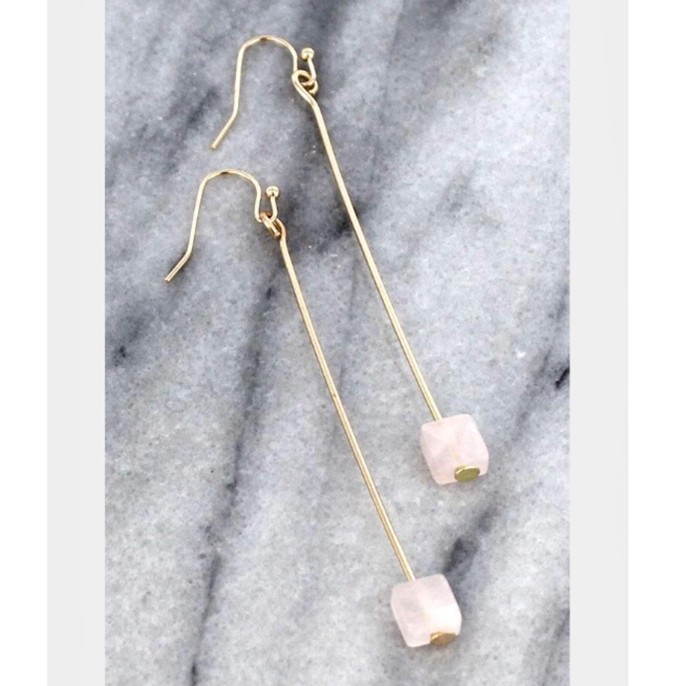 ROSE QUARTZ BAR DROP EARRINGS